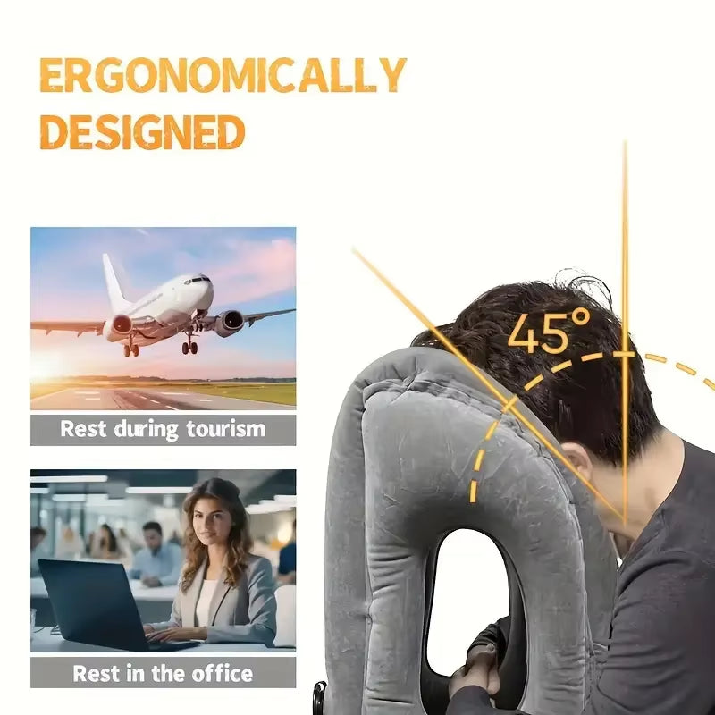 1Pc Compact Inflatable Neck Pillow, with Ergonomic Head Support and a Quick - Inflating Valve, Ideal for Flights, Car Rides