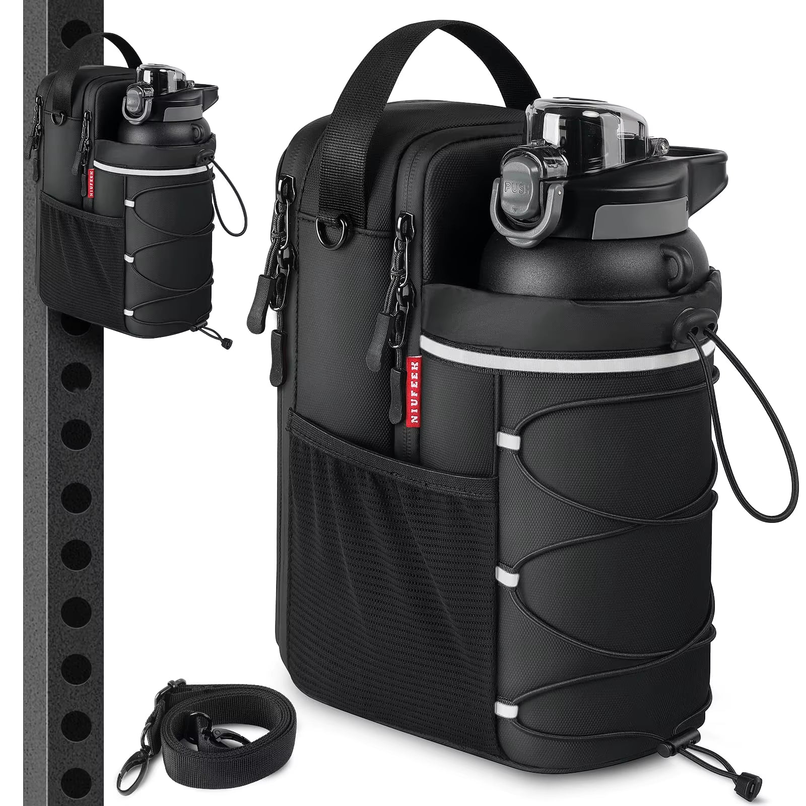 Magnetic Gym Bag for Men and Women, Magnetic Sling Pocket Bottle Holder with 4 Strong Magnets Portable Gym Bags for 64 Oz Mug