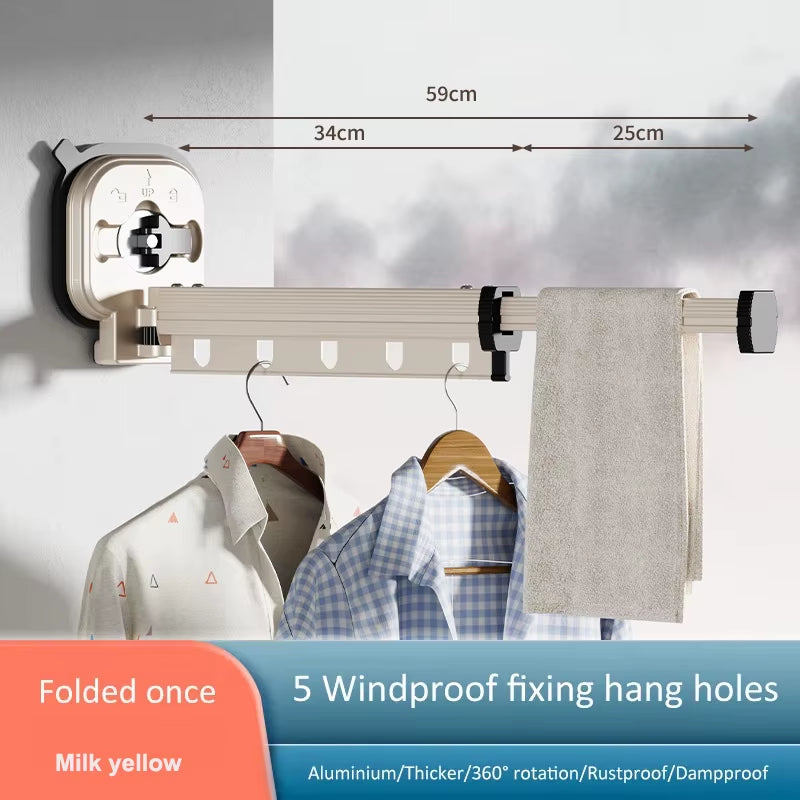 Suction Cup Retractable Cloth Drying Rack Household Wall Mount Laundry Drying Rack for Drying Towel Clothes Space Saving