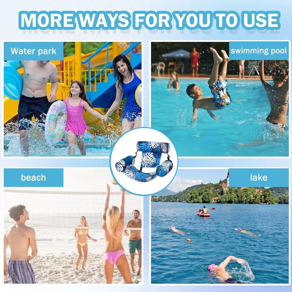 Inflatable Pool Hammock Chair Floating Water Lounge Bed Foldable Swimming Pool Recliner Heavy-Duty Pool Floats for Adults