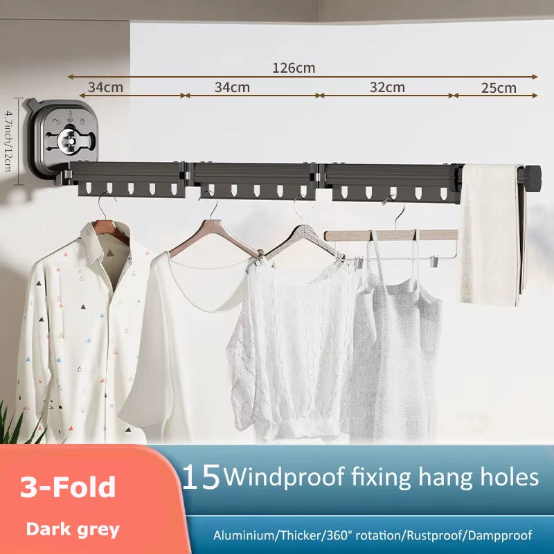 Suction Cup Retractable Cloth Drying Rack Household Wall Mount Laundry Drying Rack for Drying Towel Clothes Space Saving