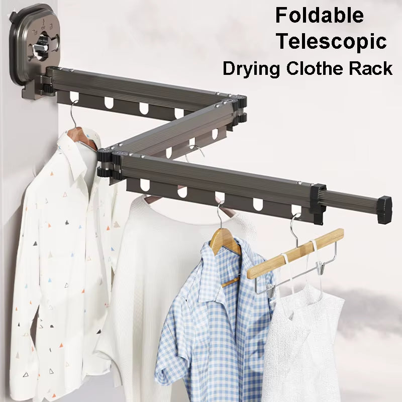 Suction Cup Retractable Cloth Drying Rack Household Wall Mount Laundry Drying Rack for Drying Towel Clothes Space Saving