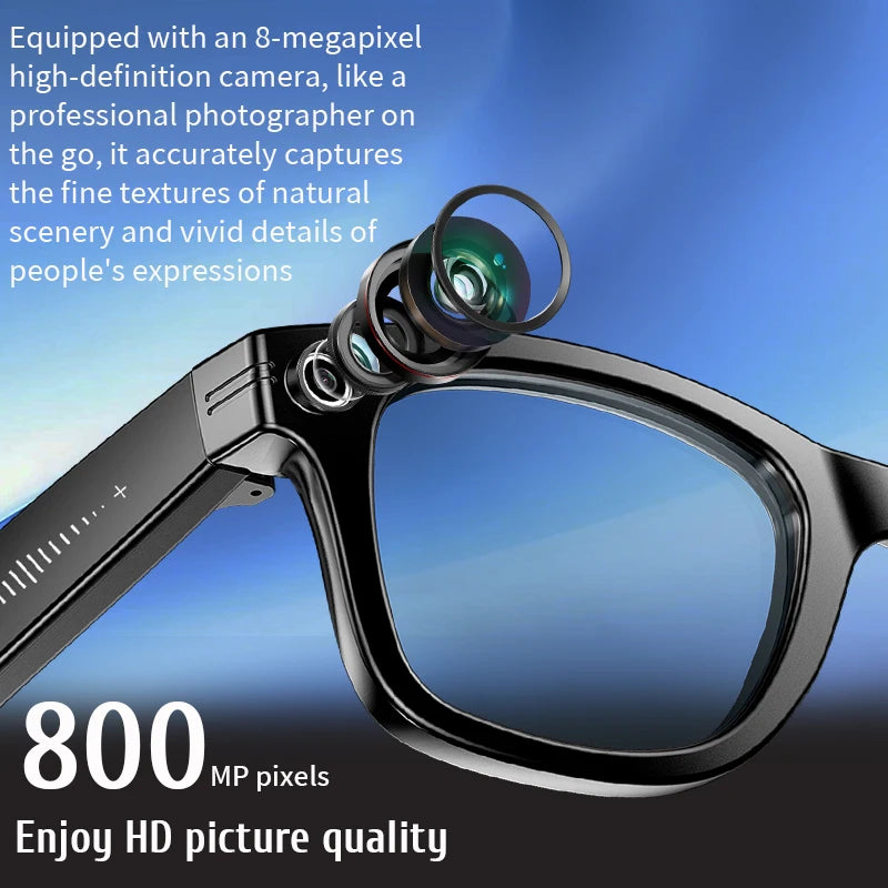 AI Smart Glasses with 800W HD Video Sport Sunglasses Bluetooth Call Voice Assistant Music Player Smart Glasse for Men Women