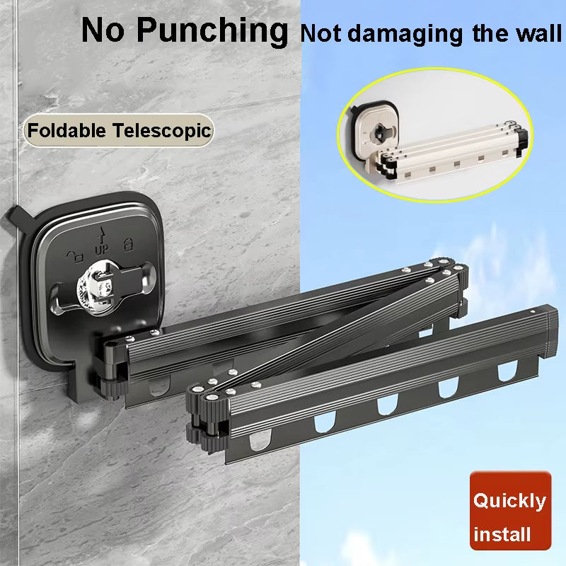 Suction Cup Retractable Cloth Drying Rack Household Wall Mount Laundry Drying Rack for Drying Towel Clothes Space Saving