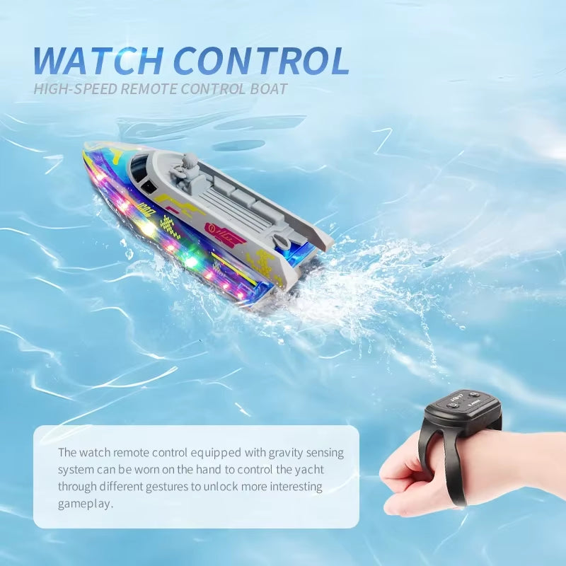 2.4G Remote Control Boat Children Toy Electric Stunt Speedboat with Lights High Speed RC Race Boat Yacht Electric Ship Water Toy