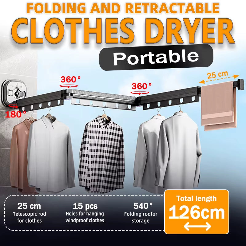 Suction Cup Retractable Cloth Drying Rack Household Wall Mount Laundry Drying Rack for Drying Towel Clothes Space Saving