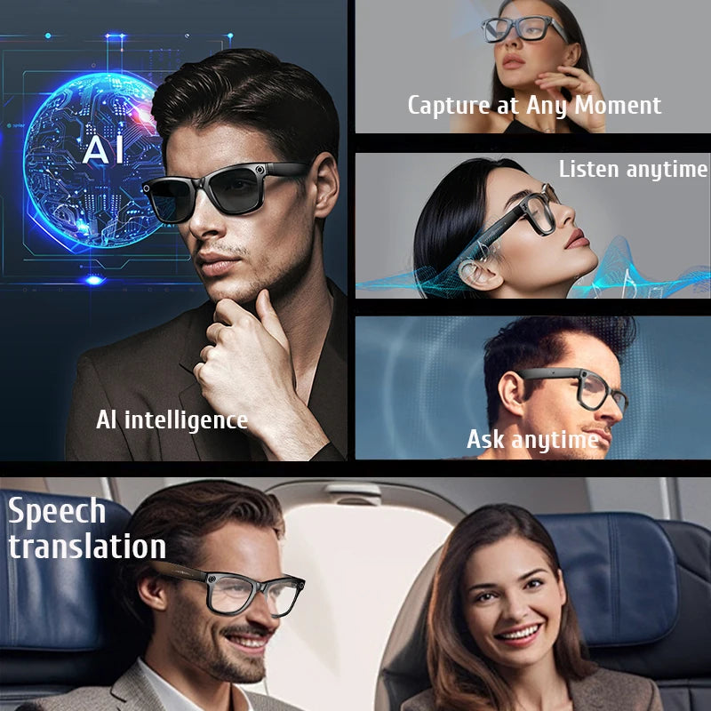 AI Smart Glasses with 800W HD Video Sport Sunglasses Bluetooth Call Voice Assistant Music Player Smart Glasse for Men Women
