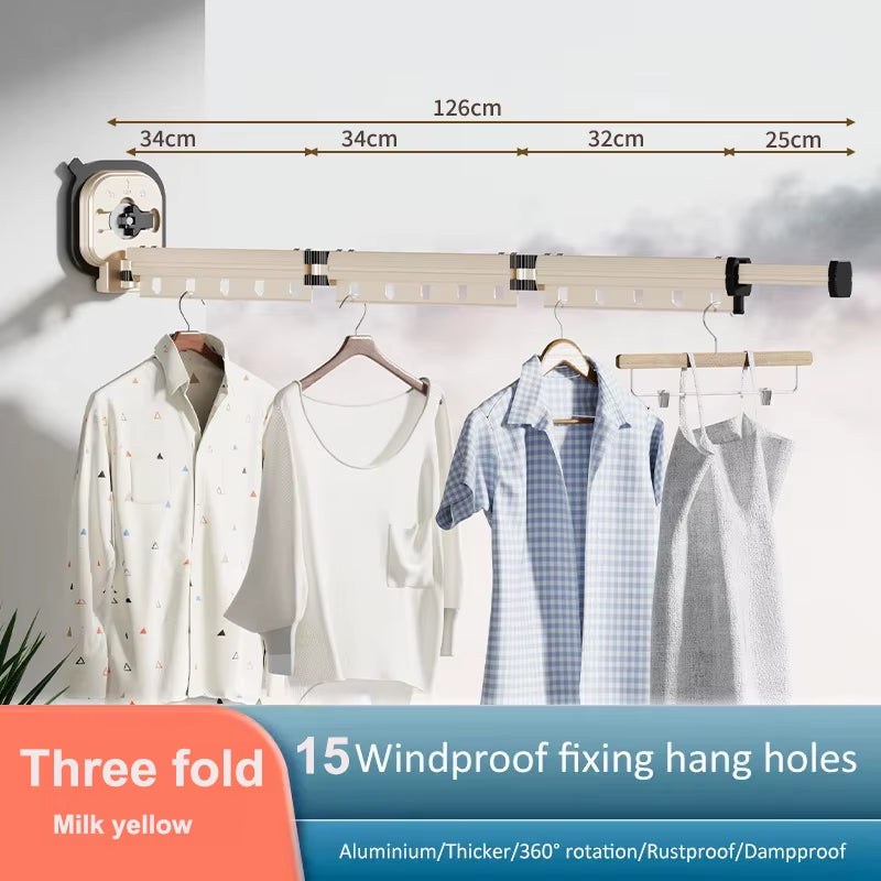 Suction Cup Retractable Cloth Drying Rack Household Wall Mount Laundry Drying Rack for Drying Towel Clothes Space Saving