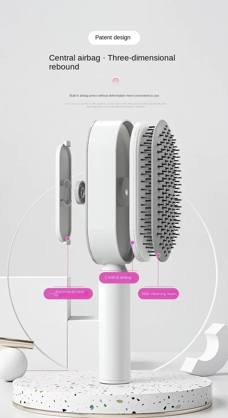 Self-Cleaning Hair Brush for Women: One-Key Hair Release, Anti-Static Airbag Massage Comb