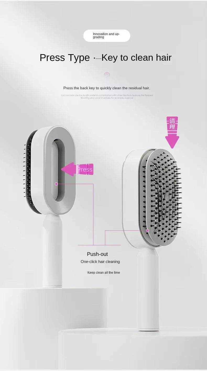 Self-Cleaning Hair Brush for Women: One-Key Hair Release, Anti-Static Airbag Massage Comb