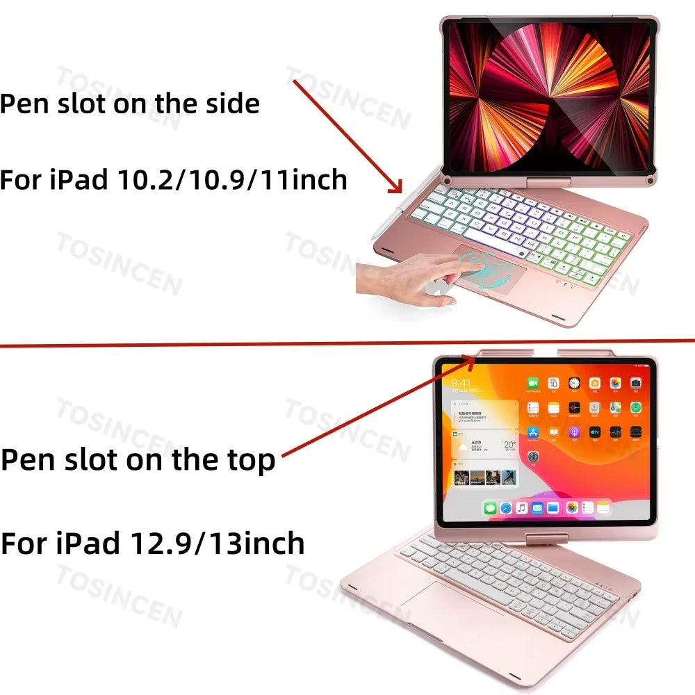 360° Rotatable Backlit Keyboard Cover for Ipad Pro12.9 11 Ipad10.2 7/8/9/10Th Air11 13 2024 M2, Ipad Cover Air4 5 Magic Keyboard