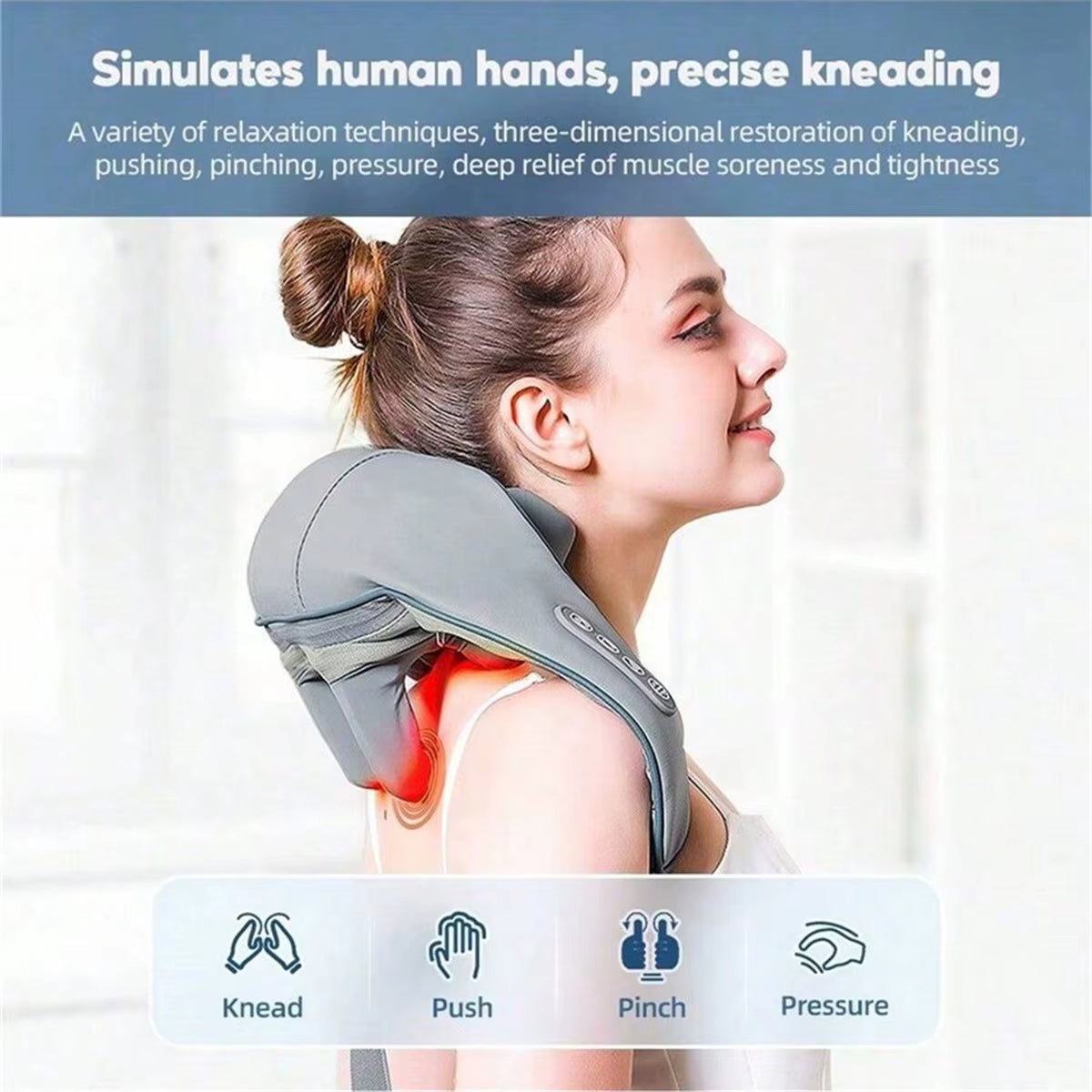 Electric Neck Massager, 3D Deep Tissue Kneading Massage Pillow for Neck, Shoulder, Waist, Legs, Ideal for Home, Office