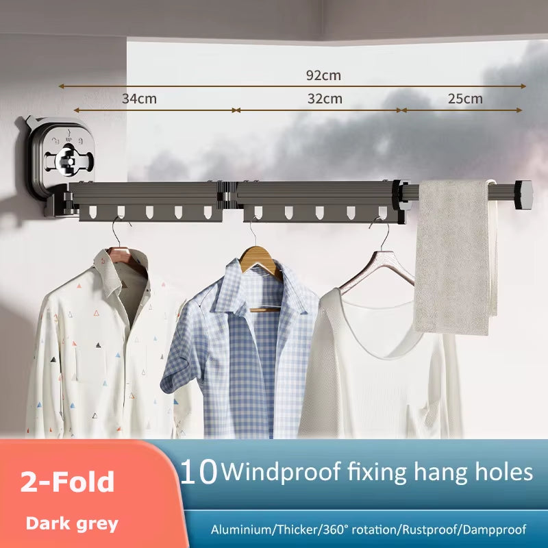 Suction Cup Retractable Cloth Drying Rack Household Wall Mount Laundry Drying Rack for Drying Towel Clothes Space Saving