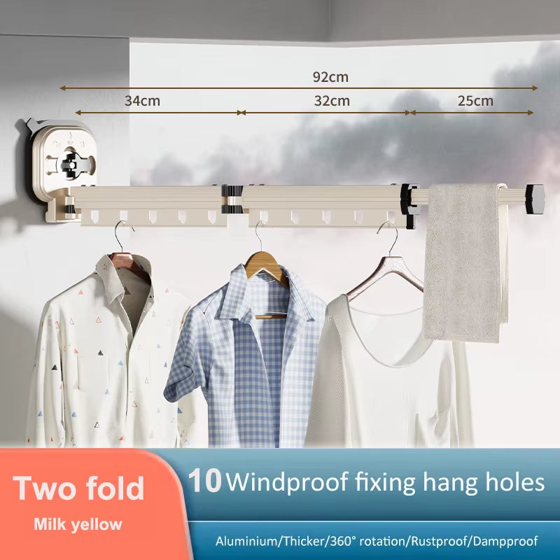 Suction Cup Retractable Cloth Drying Rack Household Wall Mount Laundry Drying Rack for Drying Towel Clothes Space Saving