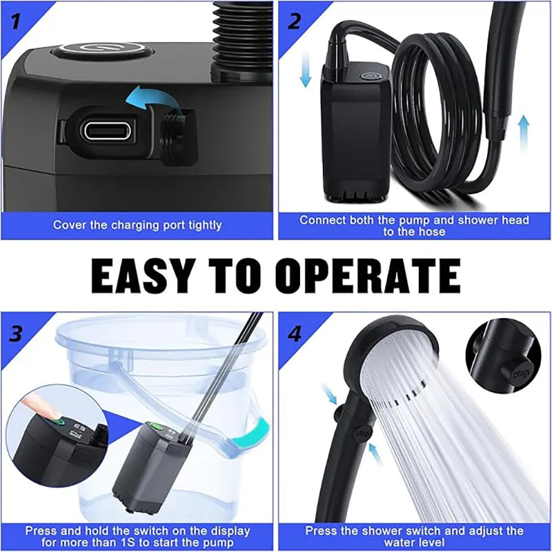 Portable Shower for Camping 6000Mah Rechargeable Camping Shower