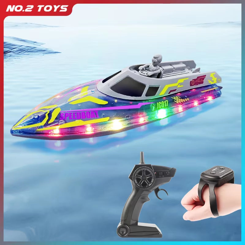 2.4G Remote Control Boat Children Toy Electric Stunt Speedboat with Lights High Speed RC Race Boat Yacht Electric Ship Water Toy