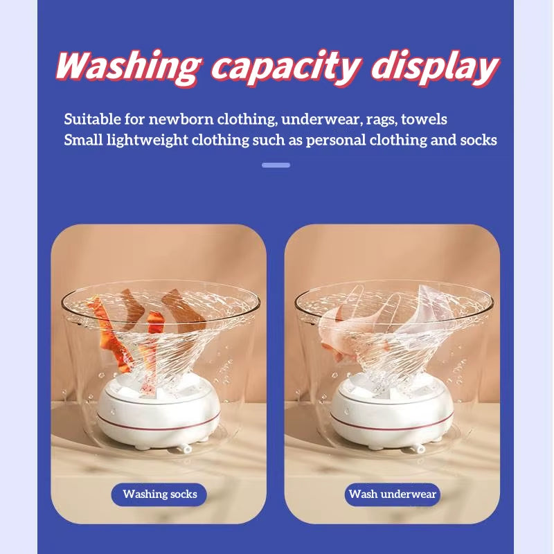 Mini Washing Machine USB Rotating Turbine Portable Washing Machine for Socks Underwear Wash Dishes for Travel Home Business Trip