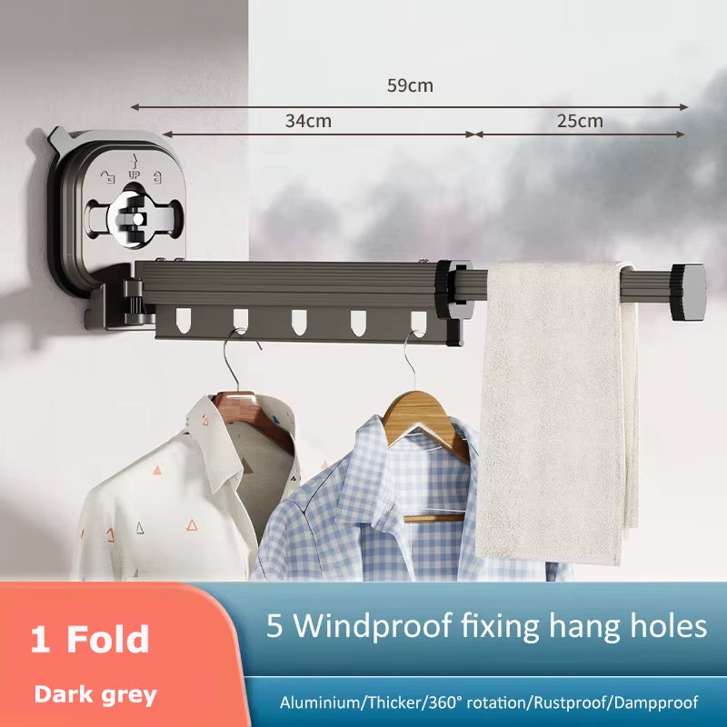 Suction Cup Retractable Cloth Drying Rack Household Wall Mount Laundry Drying Rack for Drying Towel Clothes Space Saving