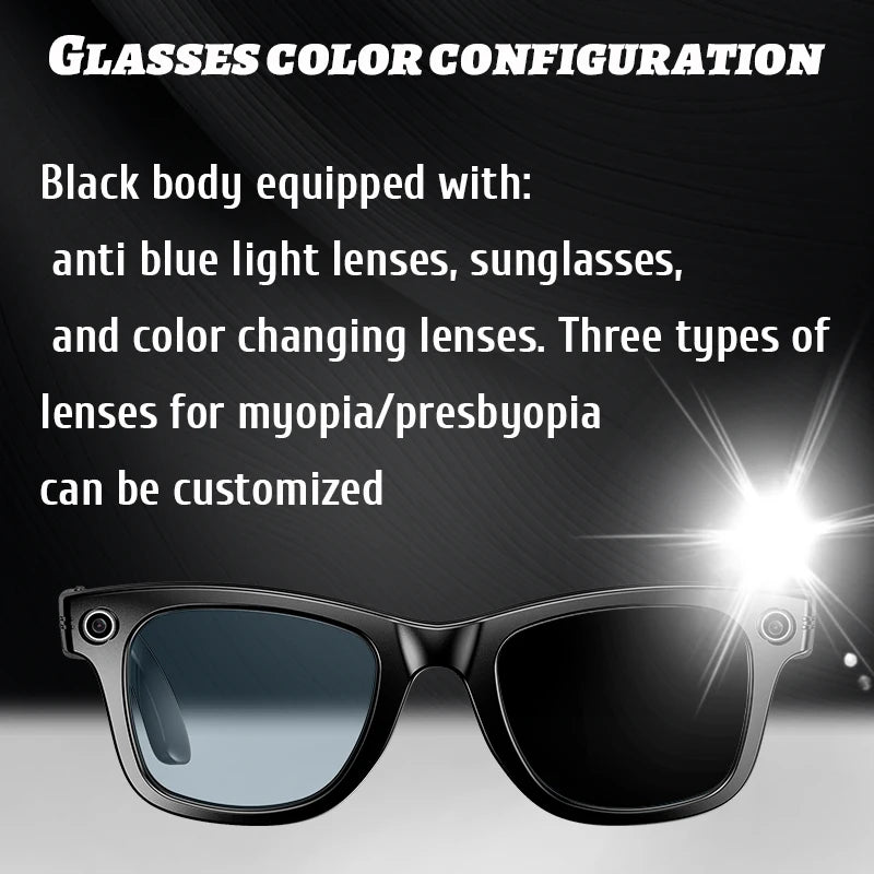 AI Smart Glasses with 800W HD Video Sport Sunglasses Bluetooth Call Voice Assistant Music Player Smart Glasse for Men Women