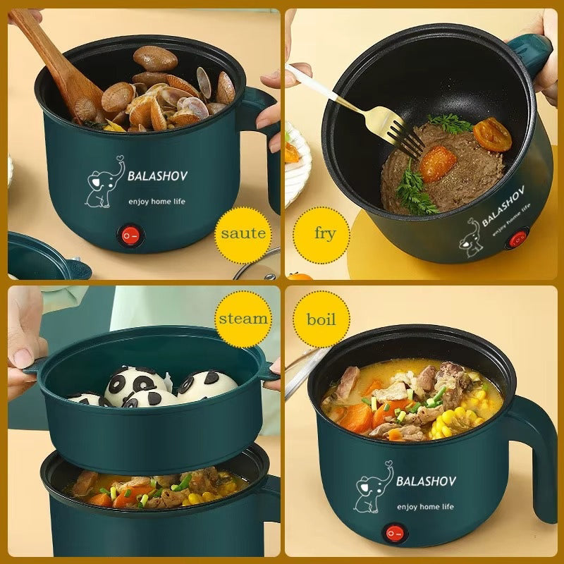 Portable Multi-Functional Small Cooking Pan Mini Electric Pot Steamer Frying Non-Stick Coating for Household