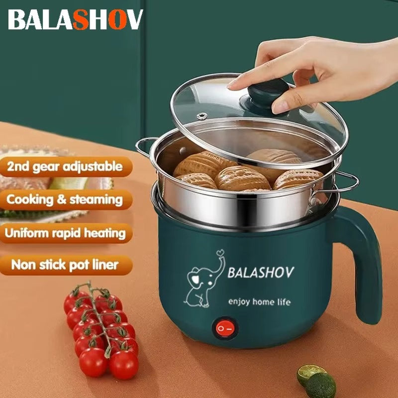Portable Multi-Functional Small Cooking Pan Mini Electric Pot Steamer Frying Non-Stick Coating for Household